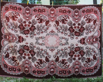Jacquard bedspread, jacquard coverlet, cotton rectangle tablecloth for farmhouse,picnic blanket, jacquard throw, bedspread coverlet.Ukraine.