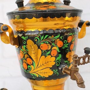 Arbeiten russischer Samowar, Samowar elektrisch, blau Gold Samowar für Geschenk, Vintage Teekanne, elektrische Samowar für Küchendekor, Khokhloma.