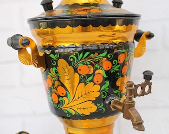 Vintage Khokhloma Samovar, Russian Electric Teapot, Kitchen Decor