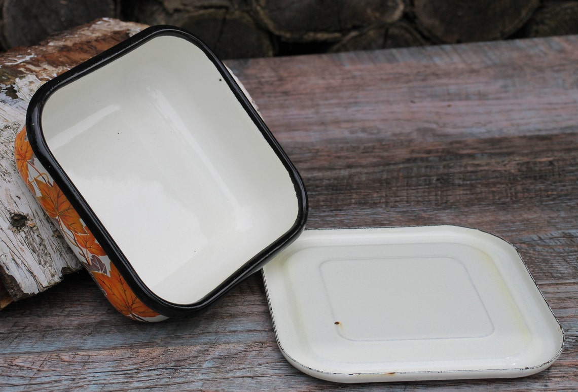 New enamel box vintagesoviet container with lid retro enamel Etsy