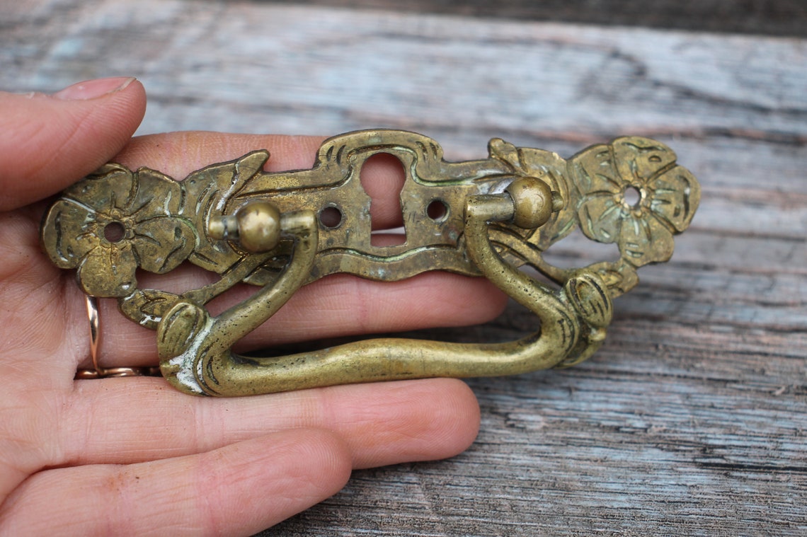Brass antique small barn door pull vintage front door handle Etsy