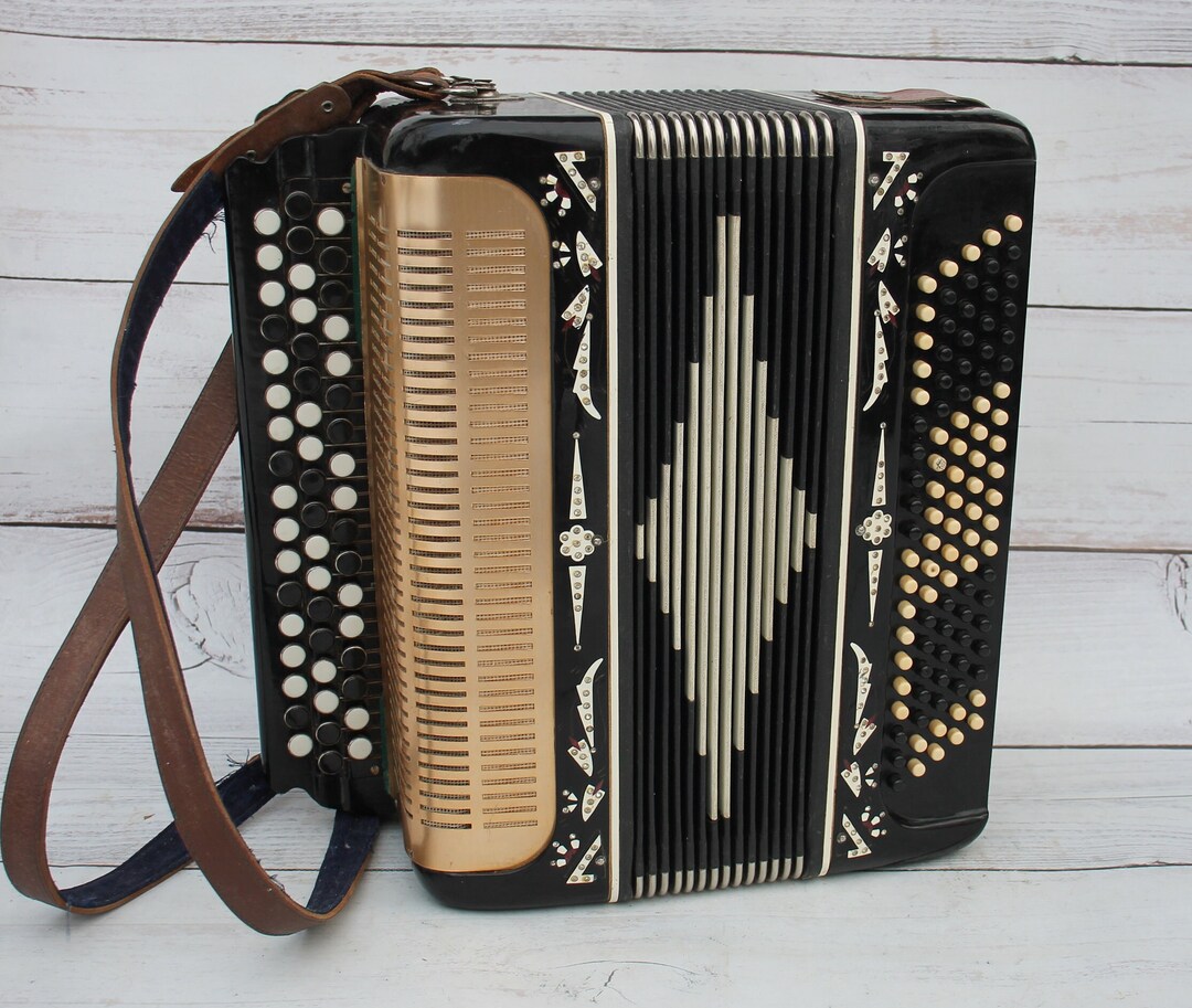 Working Accordions Soviet, Bayan Belorussian, Harmonic, Antique Black