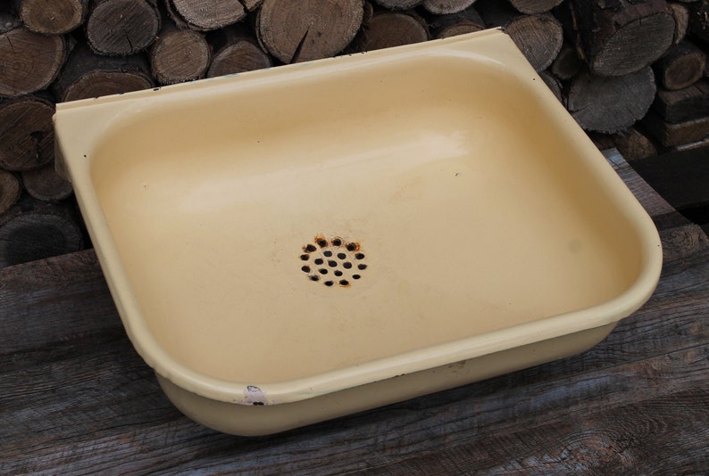 Enamel sink Vintage kitchen sink color pale yellow bathroom | Etsy