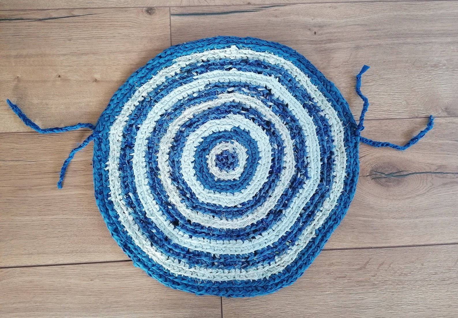 Chair Pads With Ties Braided Blue Chair Pad Round Chair Pads Etsy