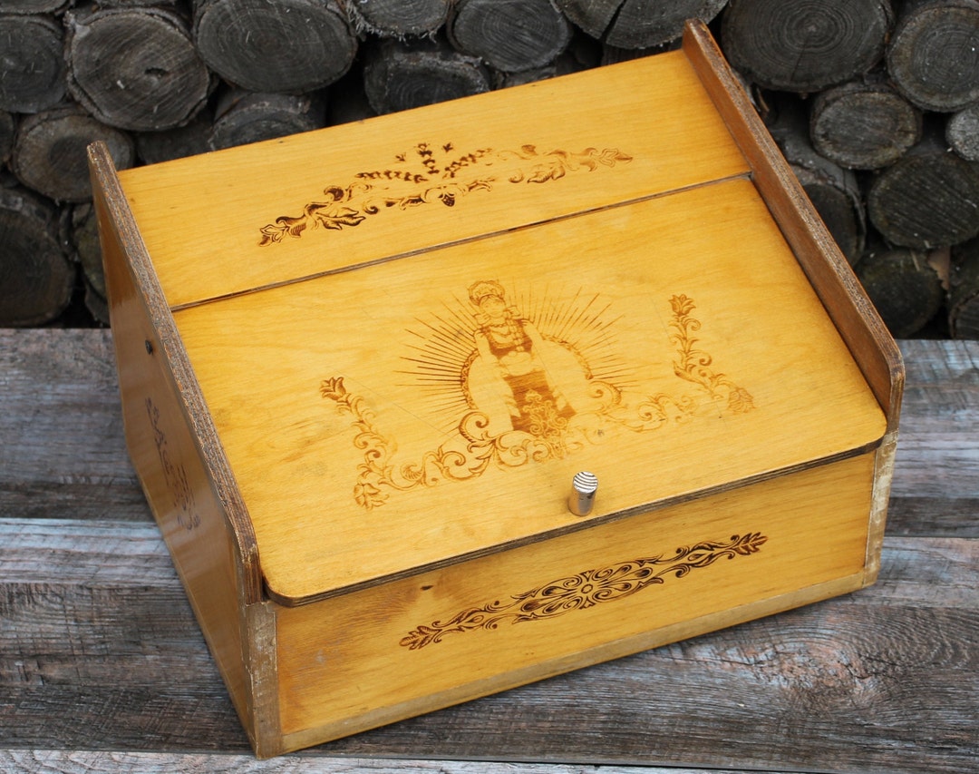 Bread Box Wood, Vintage Rustic Wooden Bread Box, Antique Bread Box