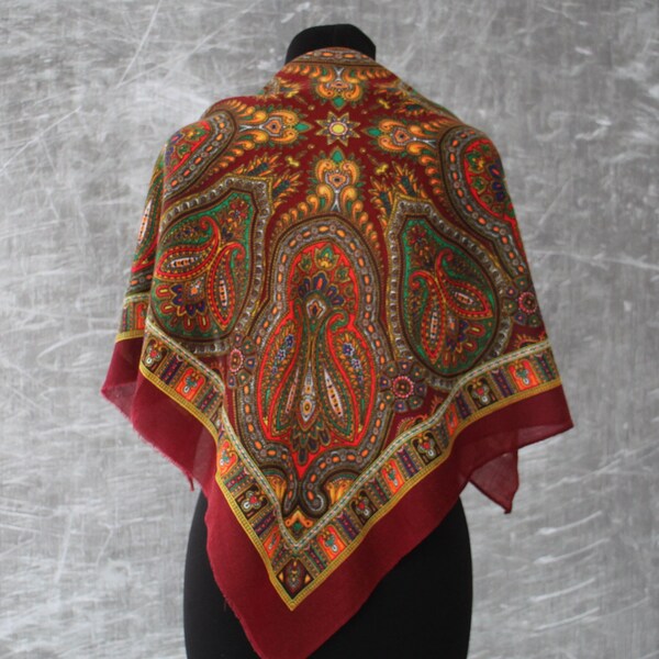 Ukrainian folk headscarf, beautiful shawl with flowers, square scarf in Slavic style, Modern Chic Boho,Ethnic Folk Shawl,Gift for Her