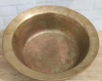 Großes Antik Messing Becken 4,5 Pfund Schwere Messing Marmelade Schüssel Vintage Bauernhaus Dekor rustikale Pflanzer Warm Patina Messing Wanne Landhaus Geschenk 17 Zoll