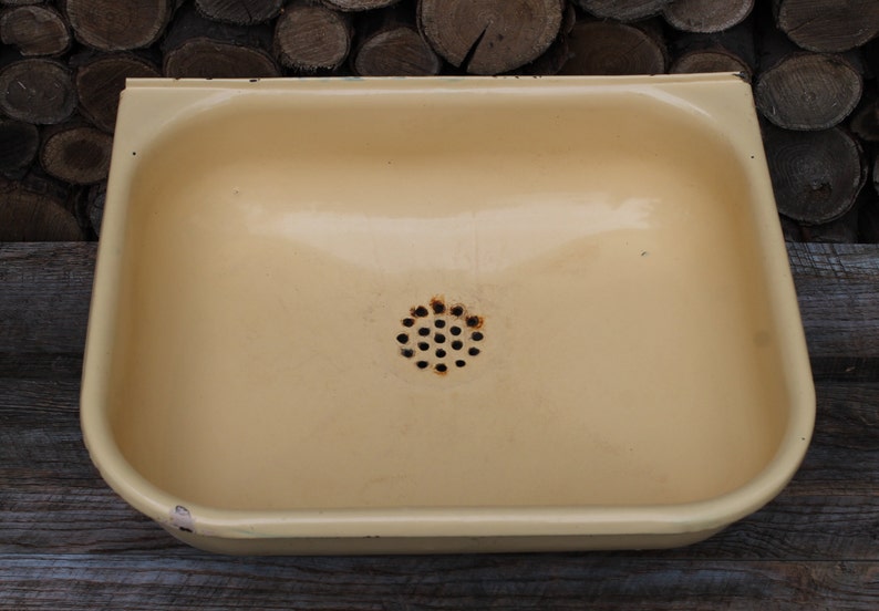 Enamel Sink Vintage Kitchen Sink Color Pale Yellow Bathroom Etsy