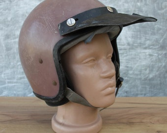 Vintage Motorradhelm, sowjetischer Motorradhelm für Steampunk-Dekor, brauner Fahrradhelm Vintage, Motorradzubehör, hergestellt in der UdSSR.