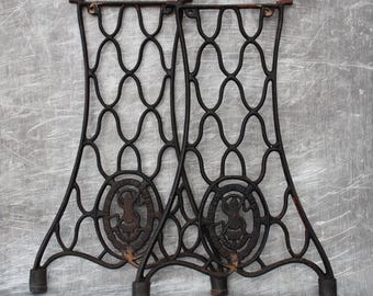 Vintage Metal Sewing Machine Legs, Industrial Table Decor (Set of 2)