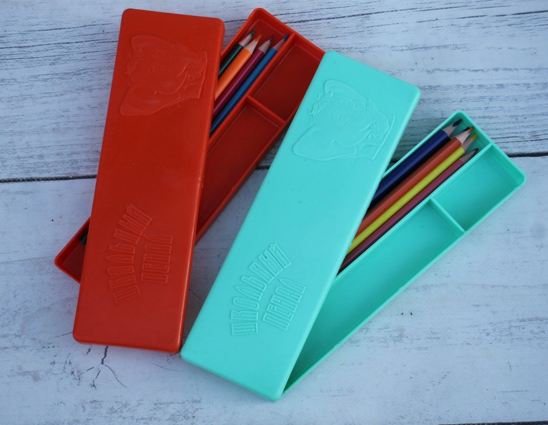 Pencils Casesoviet School Suppliesorange Turquoise Pen Etsy