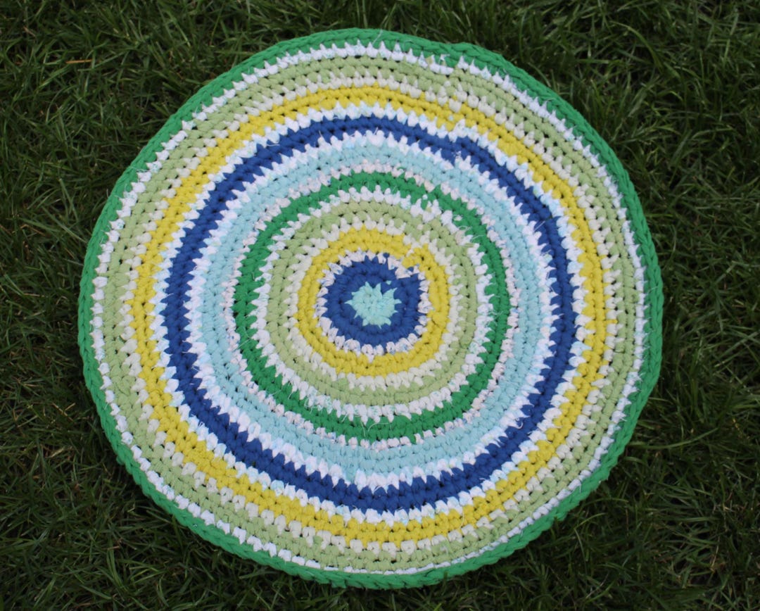 Upcycled Rag Handmade Round Crochet Rag Rug, Upcycled Colorful Fabric, 51cm - Etsy