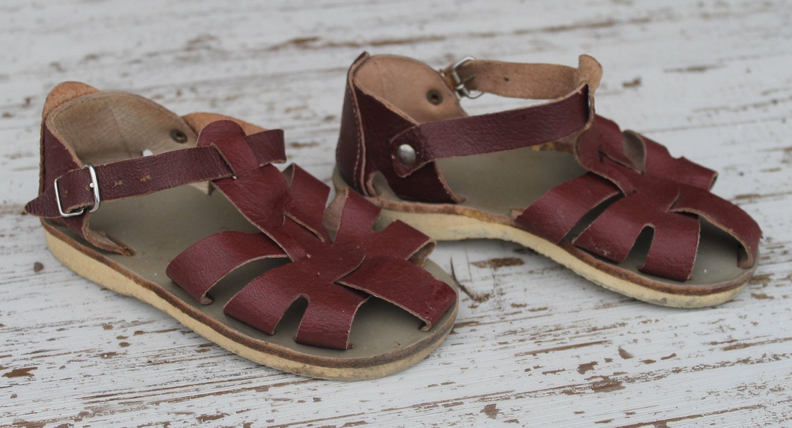Vintage Leather Sandals Soviet Babies Shoes Kids Brown Etsy