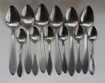 Vintage USSR Stainless Steel Spoon Set, Farmhouse Kitchen Decor