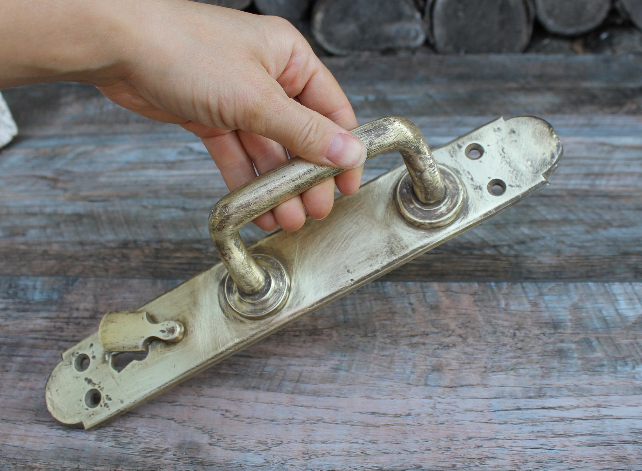 Brass antique large door handle 1900s vintage front door Etsy