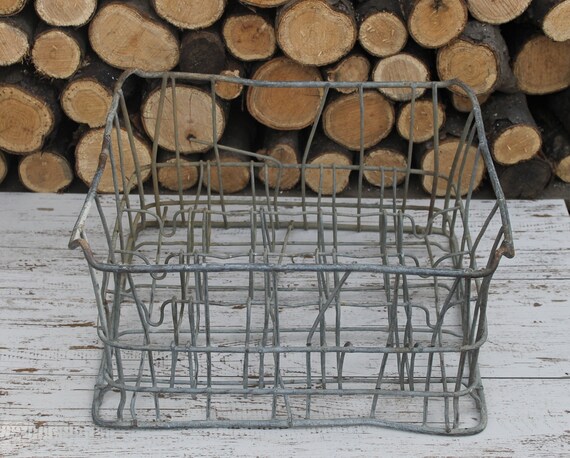 Vintage USSR Metal Milk Crate, Farmhouse Garden Decor, Firewood