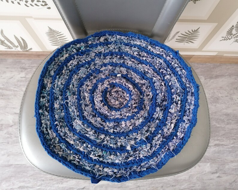 Handmade Round Chair Pads Colorful Carpet Blue Round Hooked Etsy