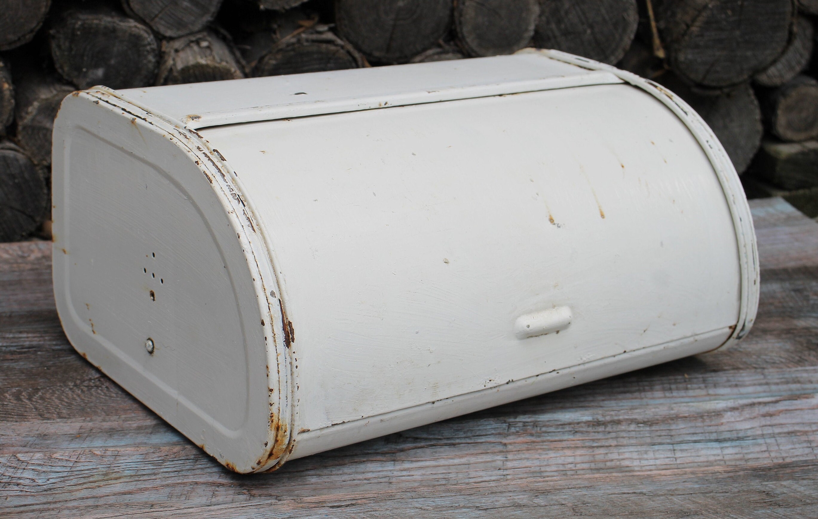 Vintage white bread box large rustic bread box for decor Etsy