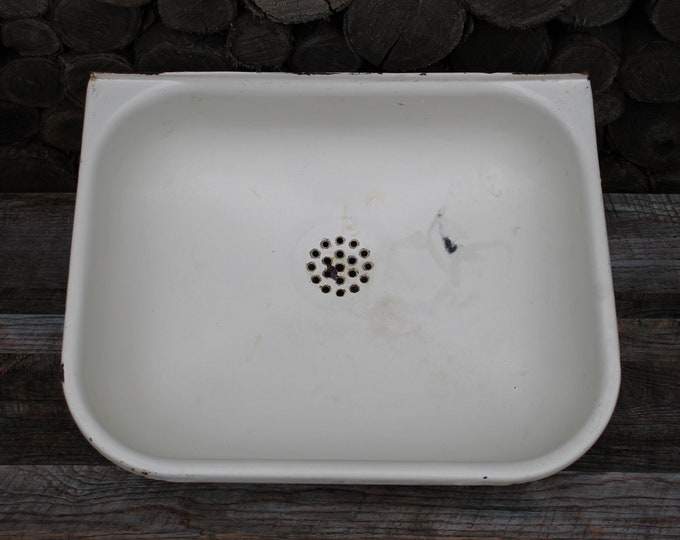 Bathroom Sink, Vintage Enamel Kitchen Sink, Farmhouse Metal Sink, Drainboard Sink, Lavabo
