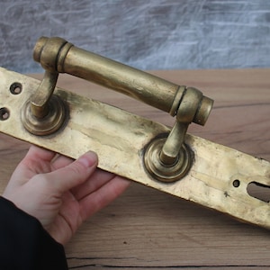 Brass antique large door handle 1900s, vintage bronze front door handle, barn door wall decor, rustic metal door handle, outdoor door knob.