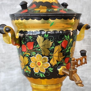 Arbeiten russischer Samowar, Samowar elektrisch, grüngold Samowar für Geschenk, Vintage Teekanne, elektrischer Samowar für Küchendekor, Khokhloma.