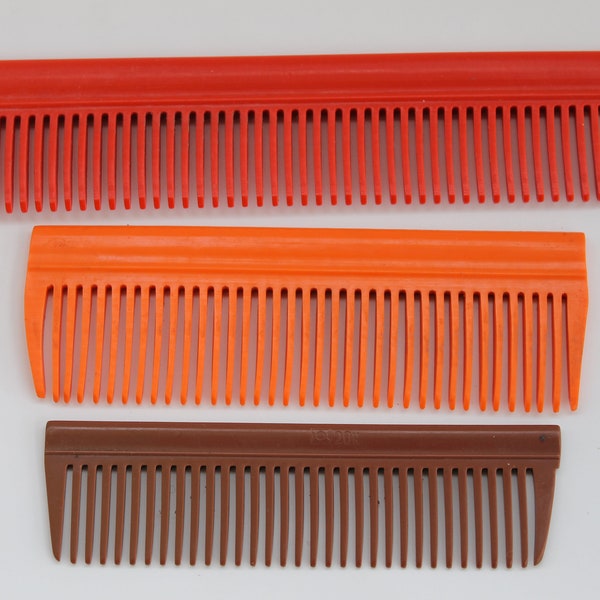 Set of 3 Soviet plastic hairbrush, old pocket vintage comb, hair comb for beauty salon decor, made in the USSR in the 1980s.