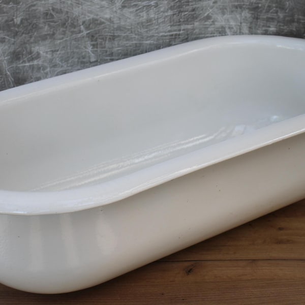 White enamel basin, Enamel baby bathtub, vintage enamelware basin for decor,garden bird bath,antique baby bath,soviet large enamel basin