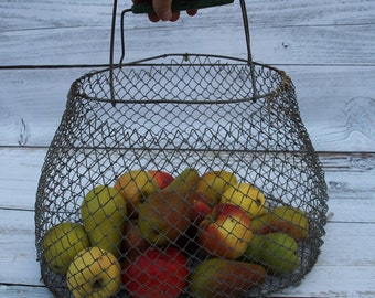 Wire basket, vintage metal folding basket, big wire Basket, hanging wire basket for farmhouse decor, hanging fruit basket made in the USSR.