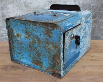 ビンテージブルーメタル郵便ポスト、ソビエト壁掛け式郵便ポスト、1960