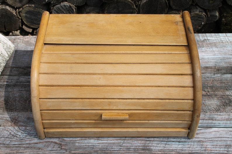 Vintage bread box, wooden large bread box, rustic bread box, retro wood bread box for farmhouse decor, antique bread box made in USSR. image 5