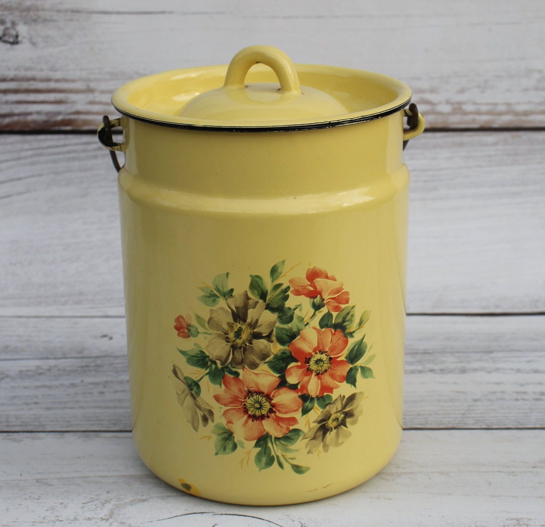 Enamel Pitcher Milk Can Vintage Enamelware Canister for Etsy