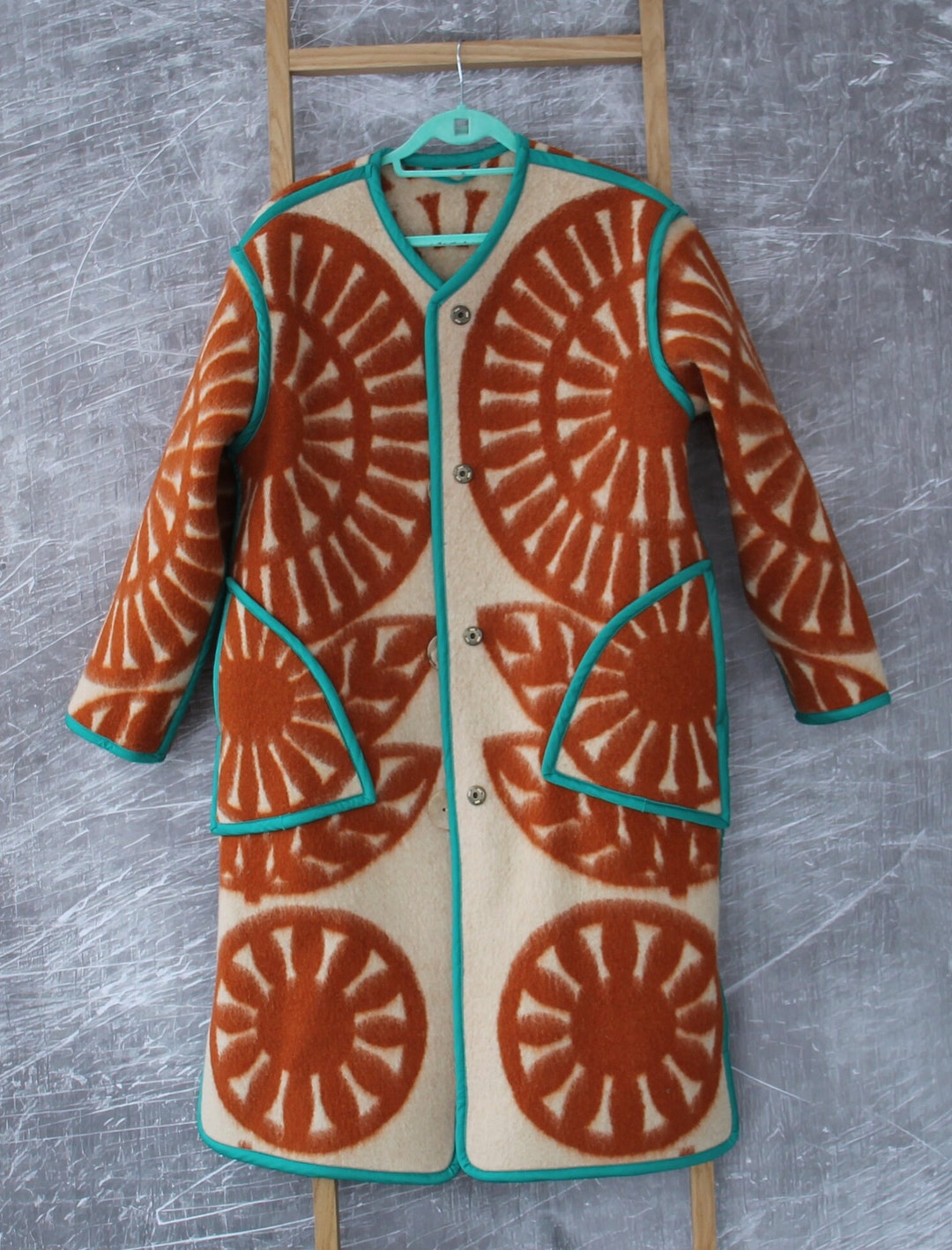 Wool Blanket Jacket, Blanket Coat With Flowers, Long Coat Oversized