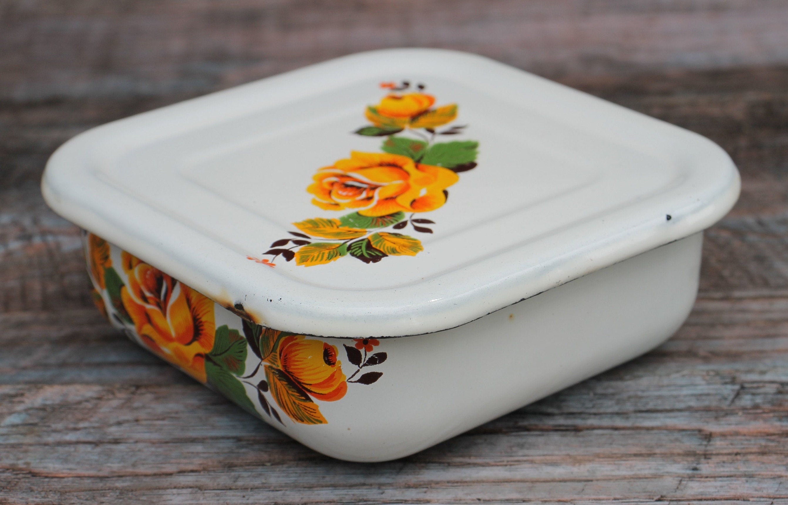 New enamel box vintagesoviet container with lid retro enamel Etsy