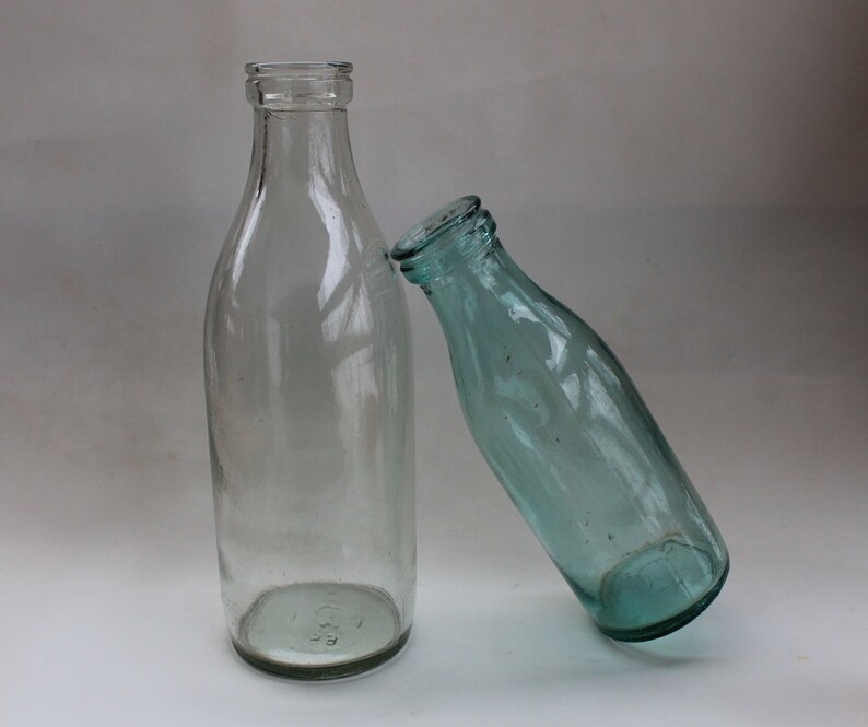 Set Of 2 Glass Milk Bottles Antique Container For Kitchen Decor Soviet Bottle Made In The Ussr 1960