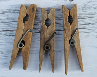 Set of 10 Vintage wooden clothes pins, antique clothespins, wood clothes pegs for decor, vintage decor, clothes, clothespin crafts.