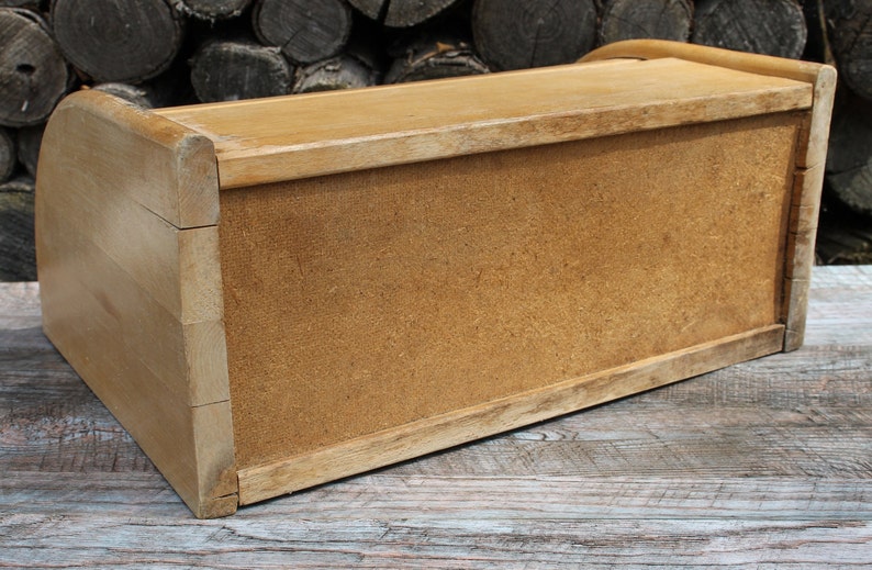 Vintage bread box, wooden large bread box, rustic bread box, retro wood bread box for farmhouse decor, antique bread box made in USSR. image 9