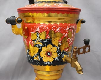Vintage Khokhloma Samovar, Electric Teapot, USSR 1982
