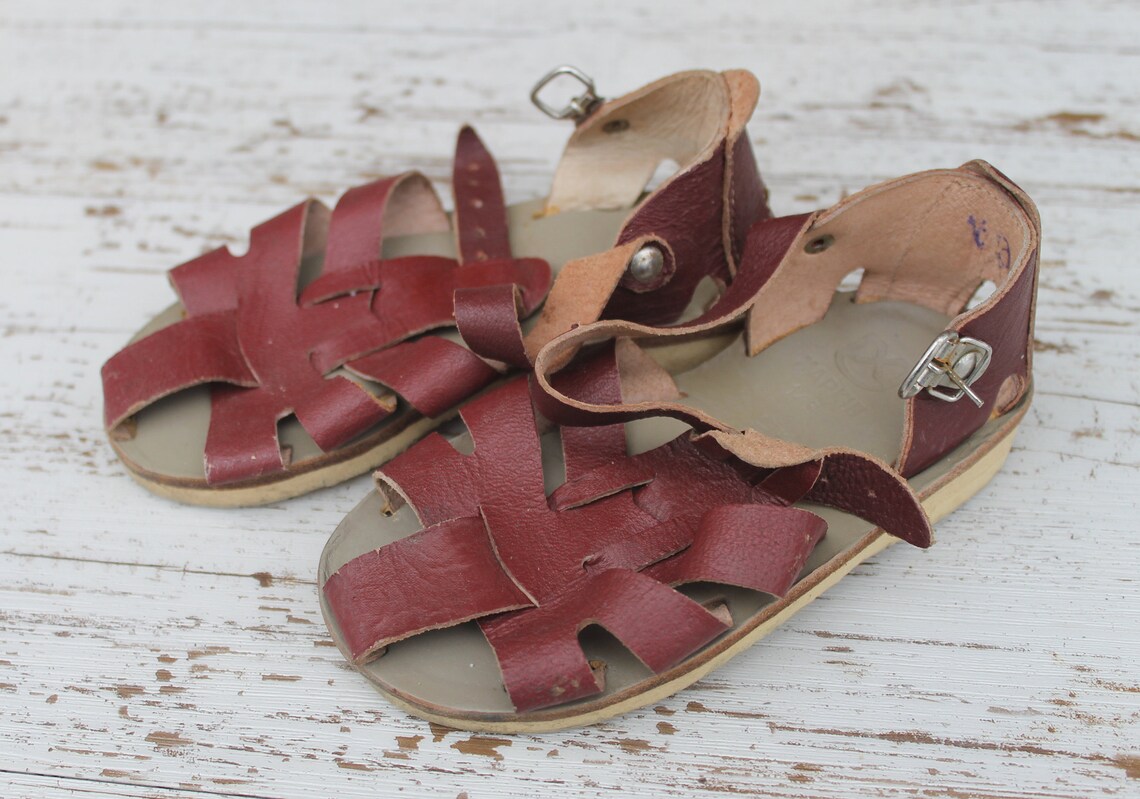 Vintage Leather Sandals Soviet Babies Shoes Kids Brown Etsy