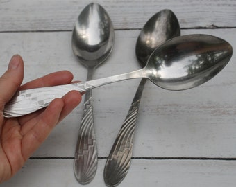 Vintage USSR Steel Spoon Set, Russian Kitchen Decor