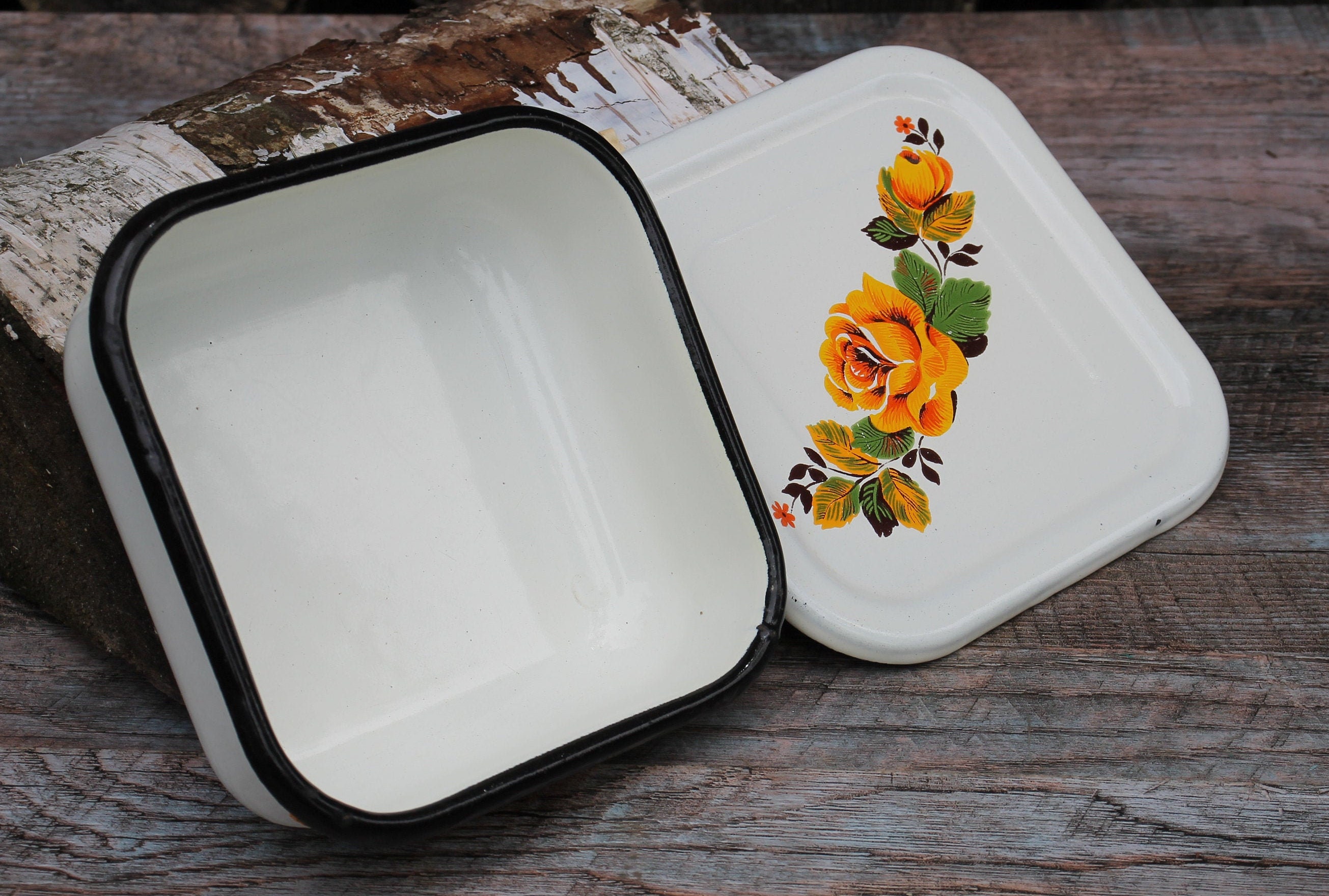 New enamel box vintagesoviet container with lid retro enamel Etsy