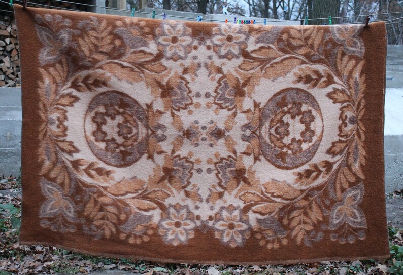 Wool blanket vintage soviet heavy wool blanket russian brown Etsy
