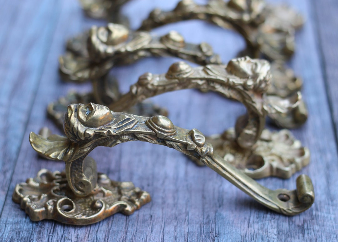 Brass Antique Small Door Handle, Vintage Front Door Handle, Barn Door