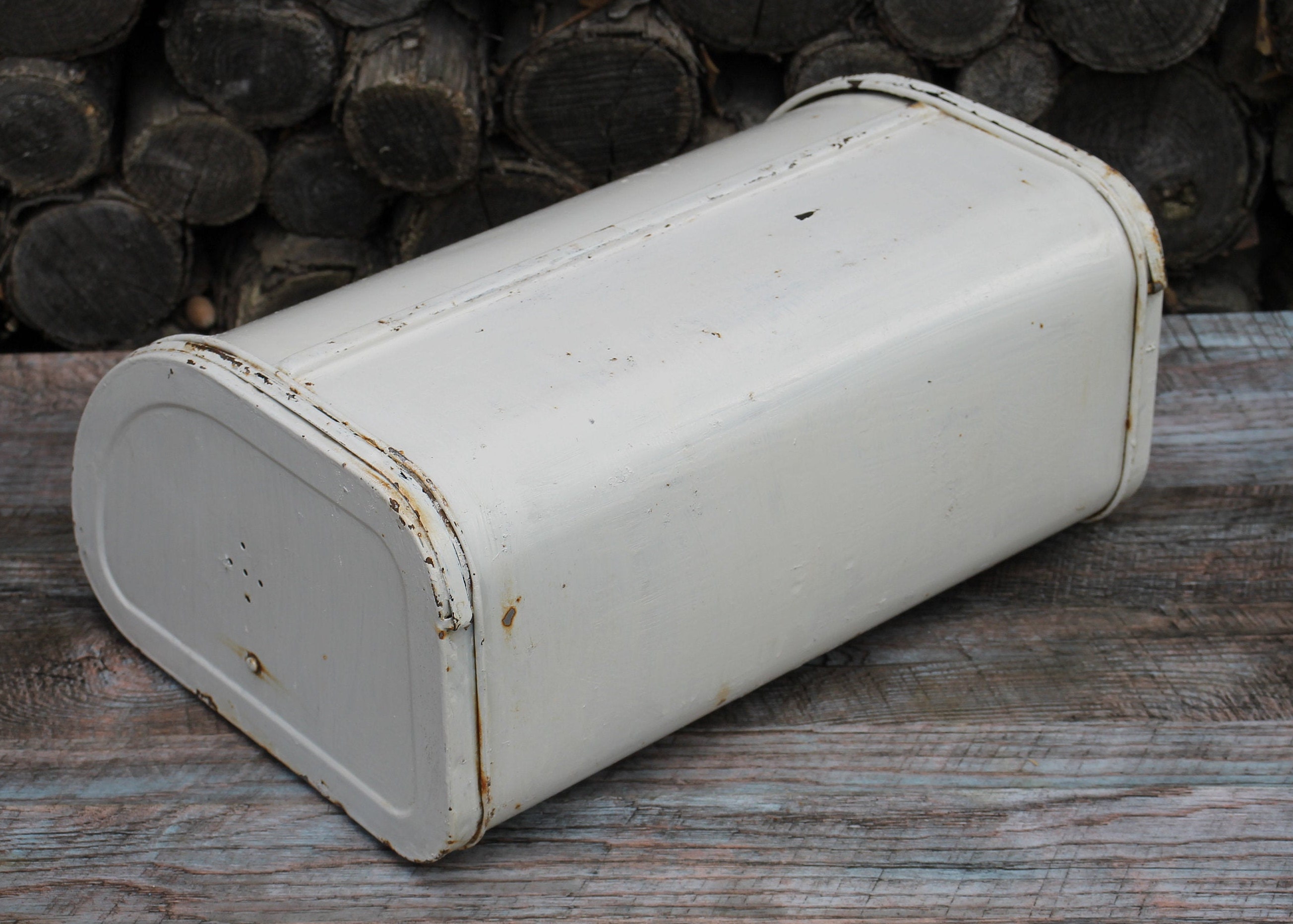 Vintage white bread box large rustic bread box for decor Etsy