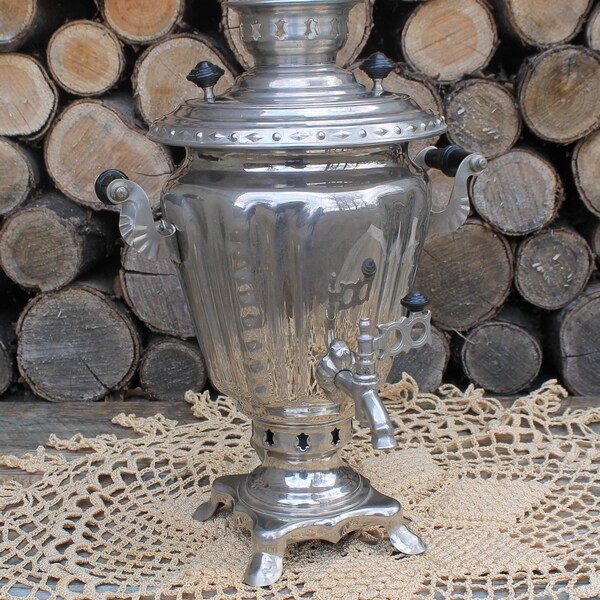 Working russian samovar, vintage silver samovar for gift, samovar traditional, soviet electric samovar made in the USSR in 1968.