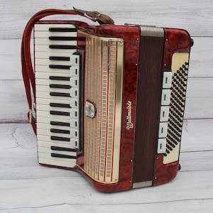 Weltmeister button accordion,Working antique red rare piano button accordion Germany,registers 95 37 keys,vintage muical instruments,Bayan image 2