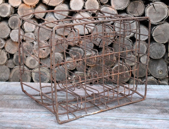 Vintage USSR Metal Milk Crate, Farmhouse Firewood Storage, 1970s