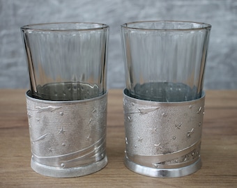 Vintage Russian Podstakannik Tea Glass Holder Set, USSR Kitchen Decor