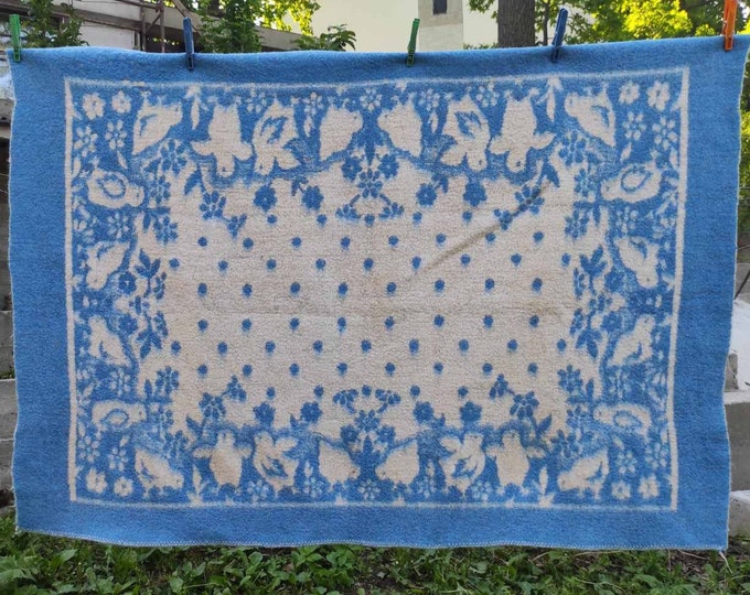 Baby Wool Blanket, Small Natural Vintage Wool Blanket, Felted Wool