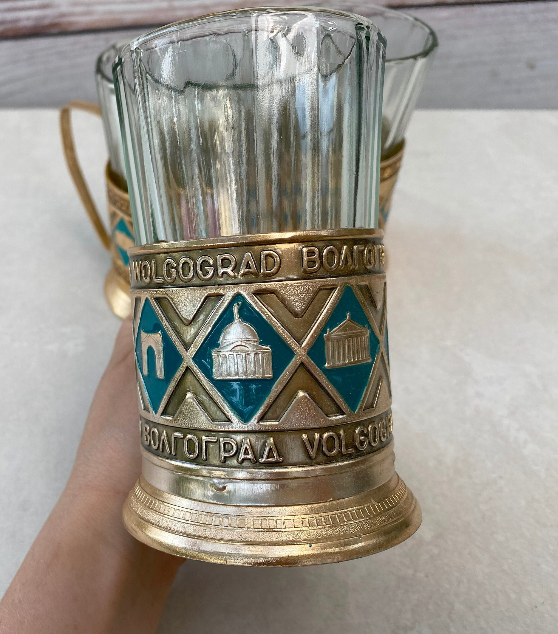 Deux Porte-verres Russes Podstakanniks – Métal Argenté, Occasion, Très Bon état