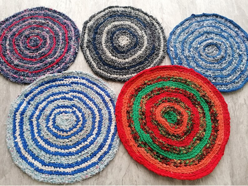 Handmade Round Chair Pads Colorful Carpet Blue Round Hooked Etsy